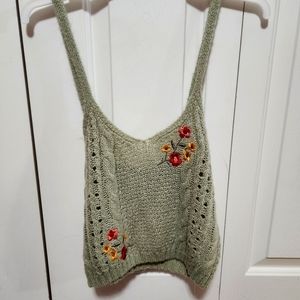 Green Crochet and Embroidered Tank Top